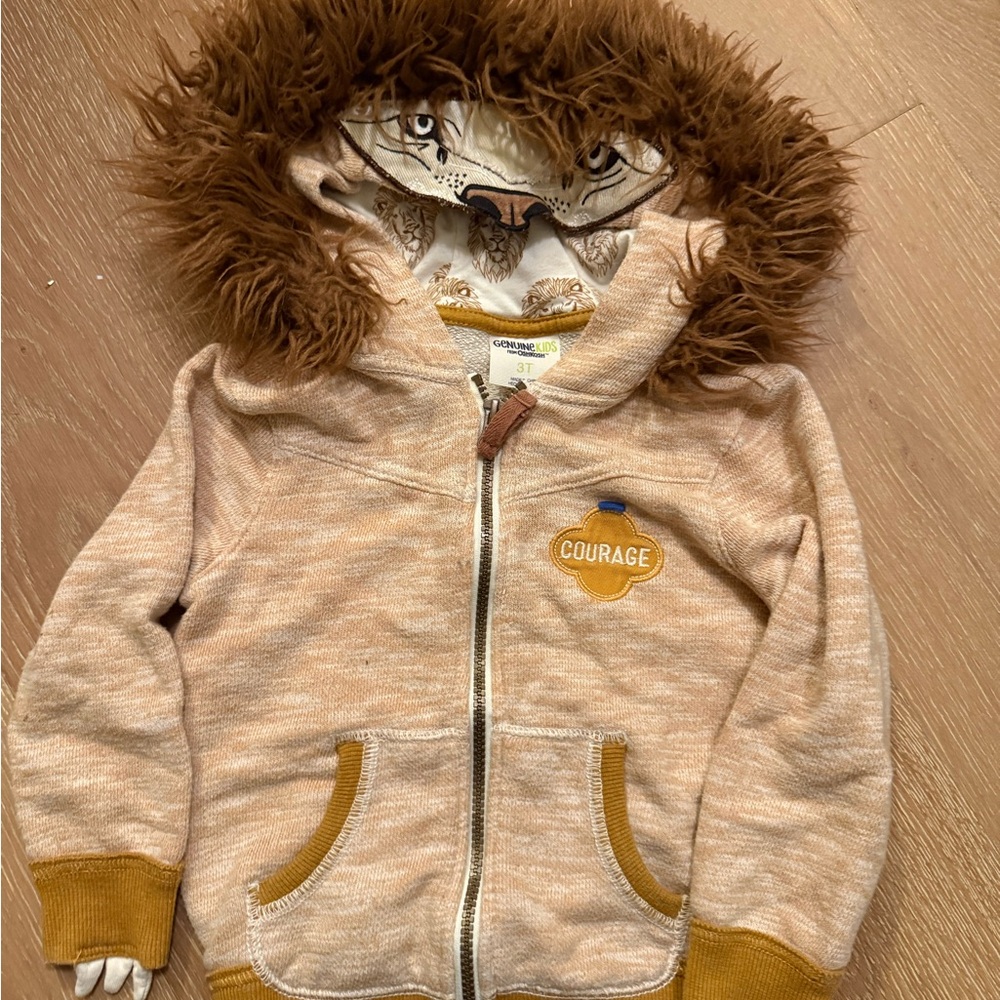 Kids' Lion Tan Hoodie with Faux Fur Trim
